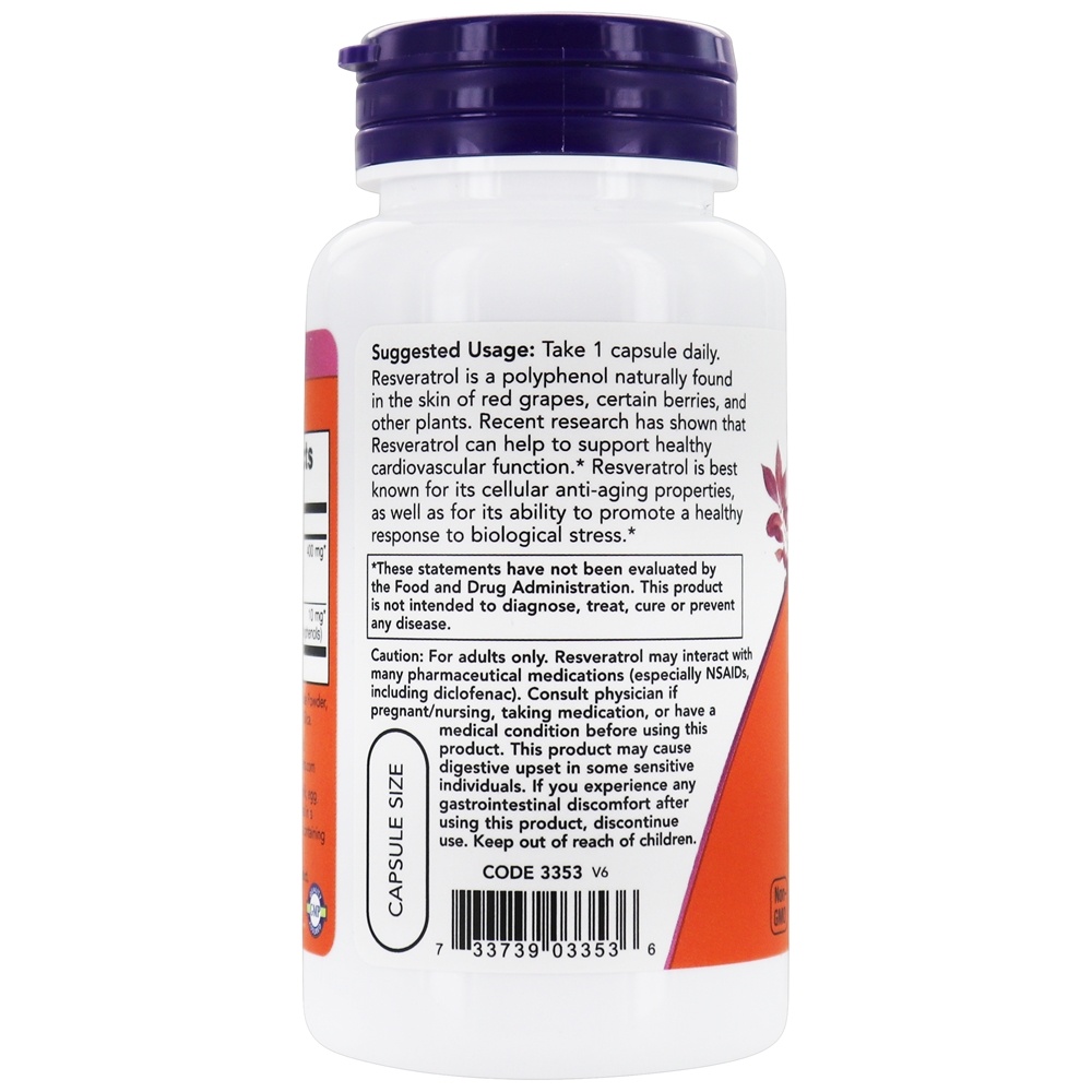 Resveratrol natural 200 mg . - 60 Cápsula (s) vegetal (s) NOW Foods - Imagem 3
