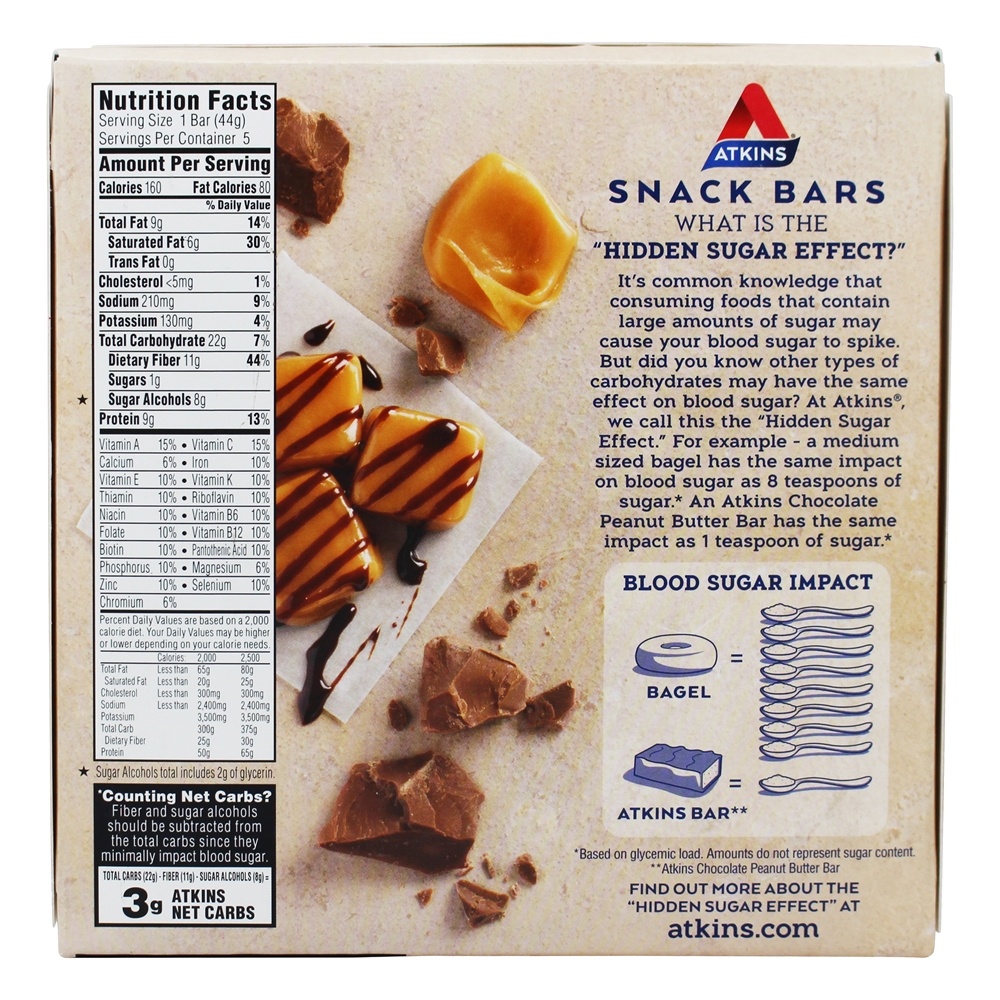 Lanche Barras Caixa Caramelo Dobrar Chocolate Crise - 5 Barras Atkins - Imagem 3
