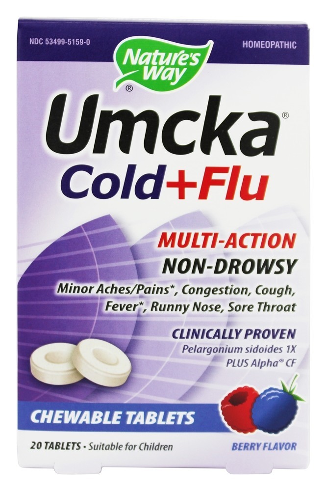 Umcka Cold + Flu Berry - 20 comprimidos mastigáveis Nature's Way
