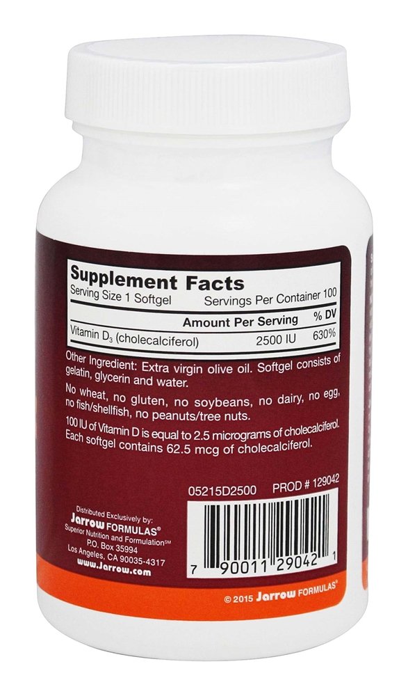 Vitamina D3 2500 UI - 100 Softgels Jarrow Formulas - Imagem 2
