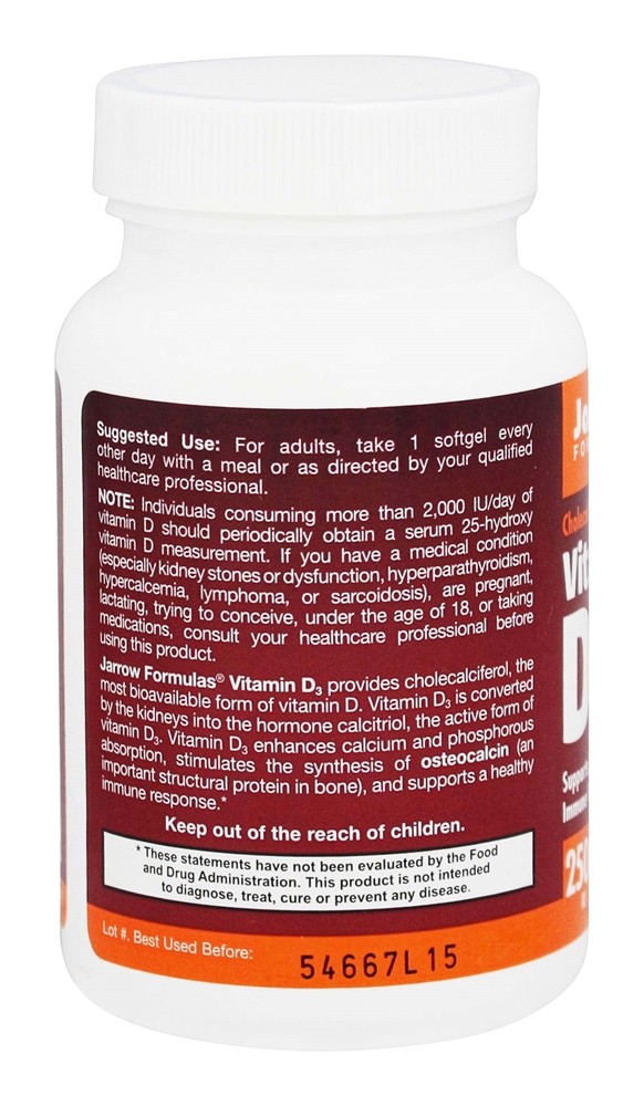 Vitamina D3 2500 UI - 100 Softgels Jarrow Formulas - Imagem 3