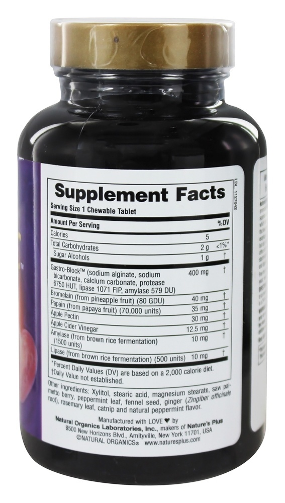 NutraSec com Peppermint Gastro-Block - 90 comprimidos mastigáveis Natures Plus - Imagem 2