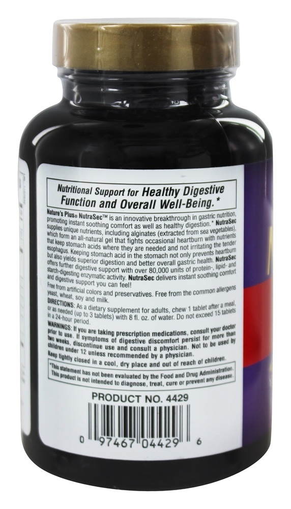 NutraSec com Peppermint Gastro-Block - 90 comprimidos mastigáveis Natures Plus - Imagem 3