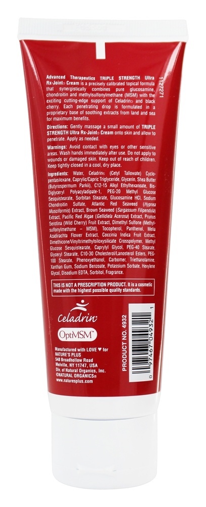 Creme de Glucosamina Condroitina MSM Ultra Rx-Joint com Celadrin & Cereja Preta - 4 oz. Natures Plus - Imagem 2