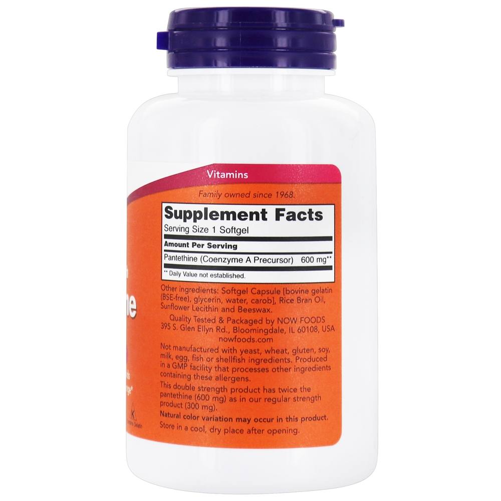 Dupla força da pantetina 600 mg. - 60 Softgels NOW Foods - Imagem 2