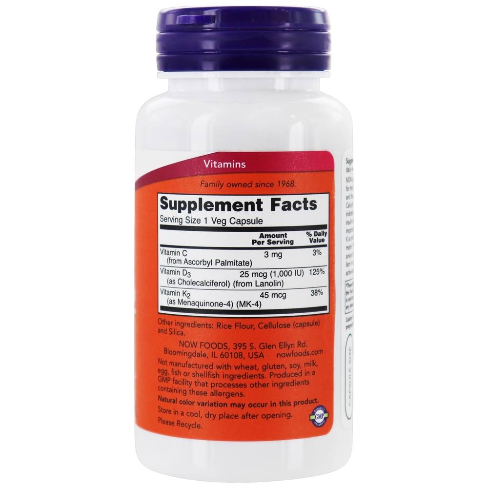 Vitamina D3 & K2 - 120 Cápsula (s) vegetal (s) NOW Foods - Imagem 2