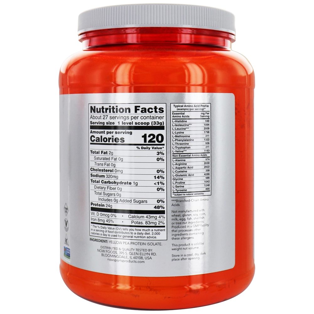 Now Sports Pea Protein Powder sem sabor - 2 lbs. NOW Foods - Imagem 2