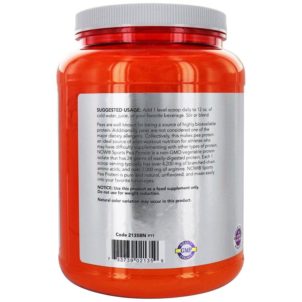 Now Sports Pea Protein Powder sem sabor - 2 lbs. NOW Foods - Imagem 3
