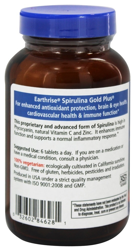 Spirulina Ouro Mais 500 mg. - 180 Tablets Earthrise - Imagem 3
