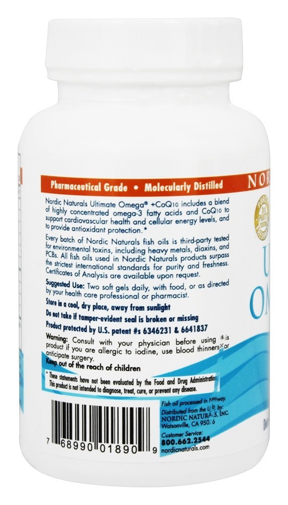 Ultimate Omega Óleo de Peixe Purificado + CoQ10 1000 mg. - 60 Softgels Nordic Naturals - Imagem 3