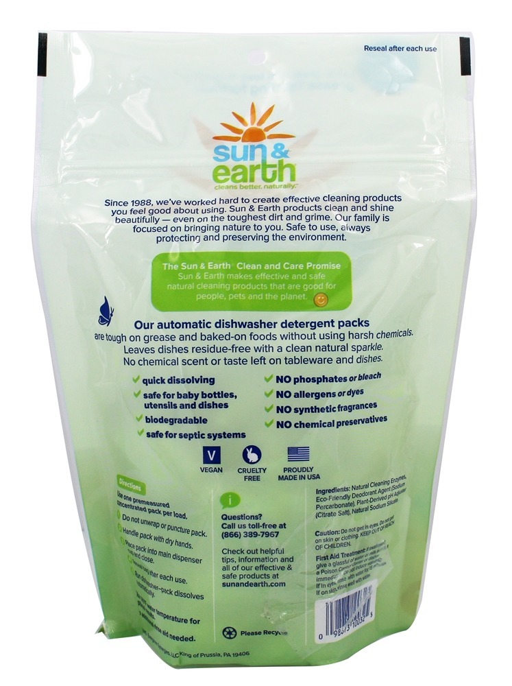 Packs Detergentes Automáticos para Lavar Louça - 12.7 oz. Sun & Earth - Imagem 2