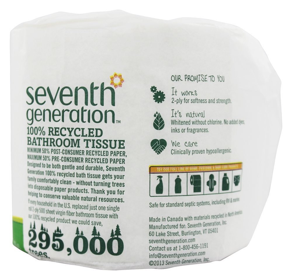 Tecido do banheiro 100 % Branco reciclado 2 Dobra 500 Sheets perfume - 1 rolo (s) Seventh Generation - Imagem 2