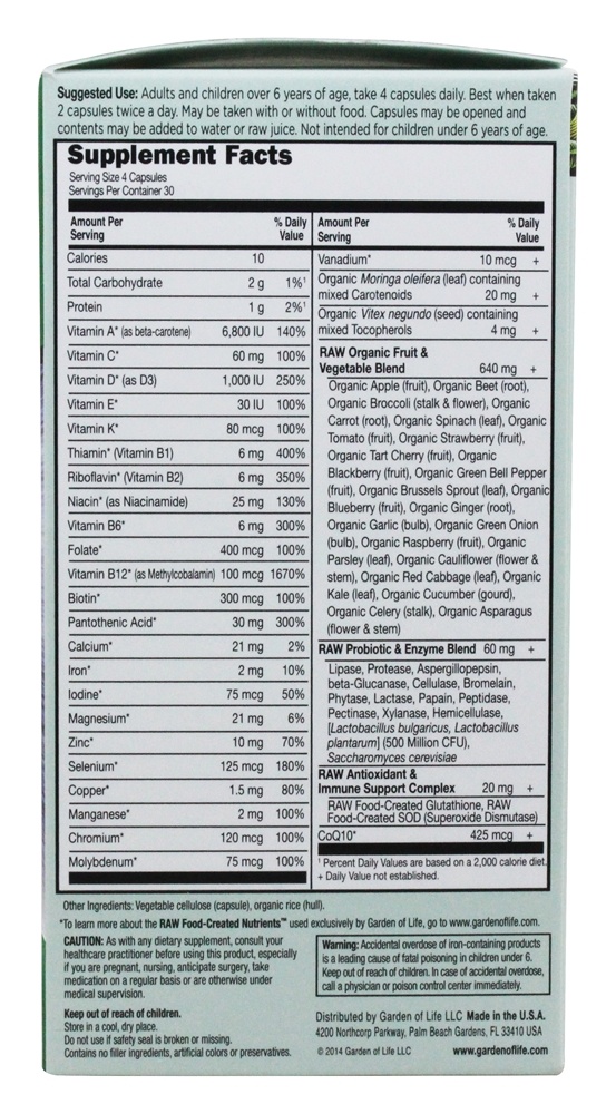 Família de Código de Vitamina Multi Fórmula - Cápsulas vegetarianas 120 Garden of Life - Imagem 2
