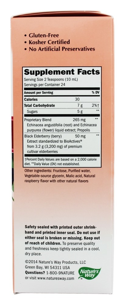 Sambucus para crianças Bio-Certified sabugueiro, Echinacea & xarope de própolis com sabor de baga - 8 fl. oz. Nature's Way - Imagem 2