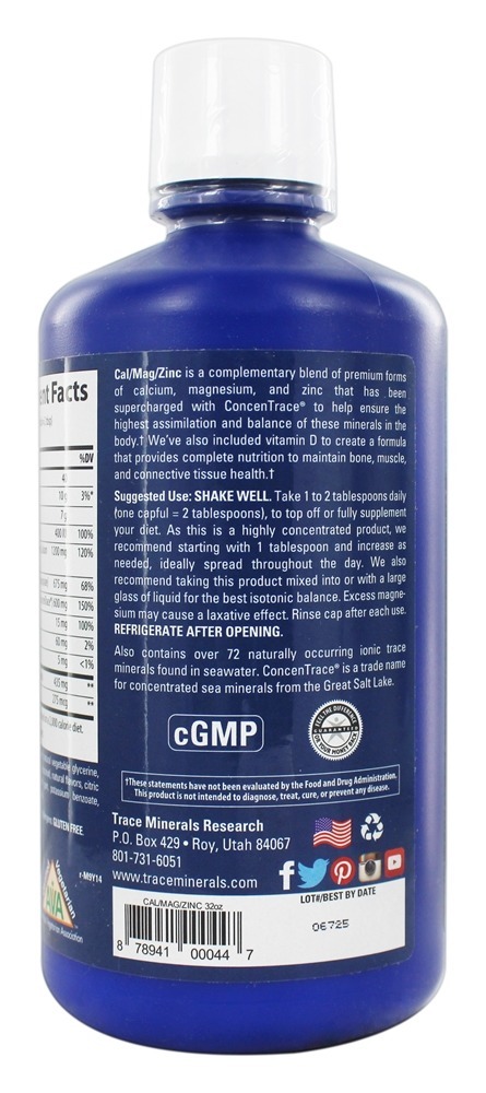 Líquido Cal / Mag / Zinco Pina Colada - 32 fl. oz. Trace Minerals Research - Imagem 3
