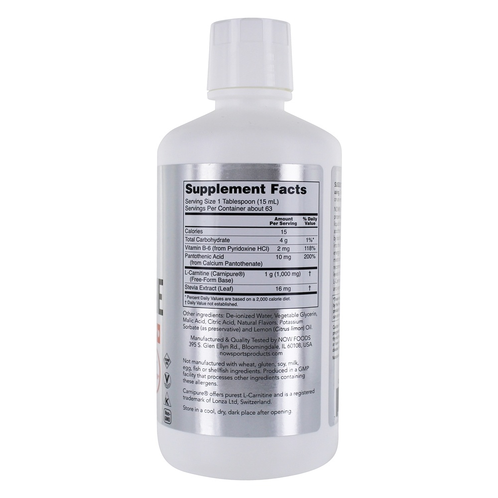 AGORA Sports Liquid L-Carnitina Sabor Cítrico 1000 mg. - 32 fl. oz. NOW Foods - Imagem 2