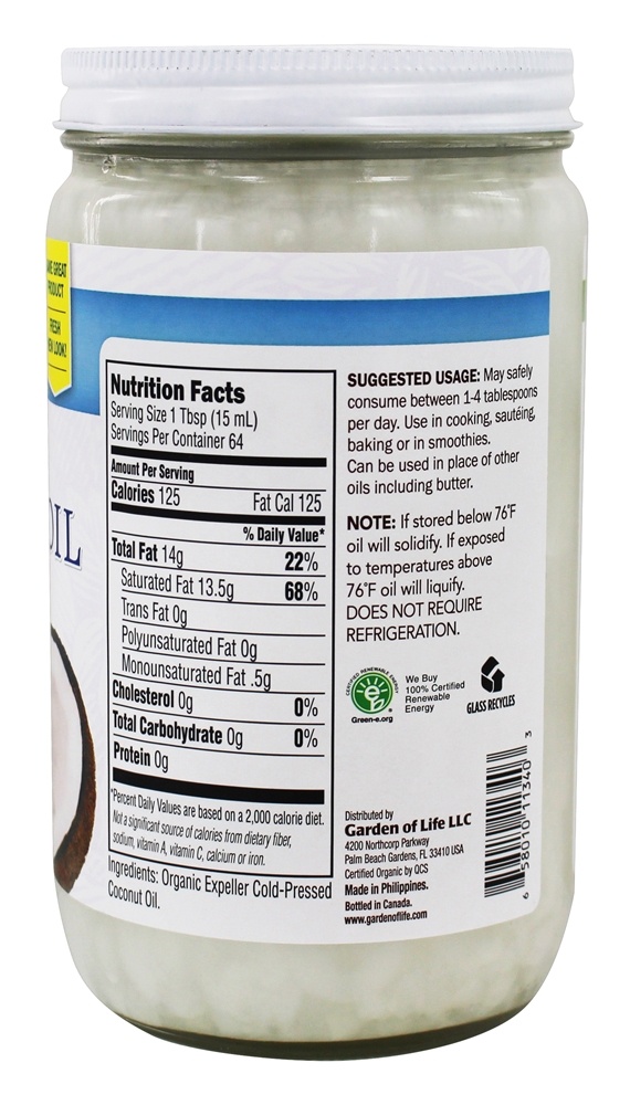 Óleo De Coco Extra Virgem - 32 fl. oz. Garden of Life - Imagem 2
