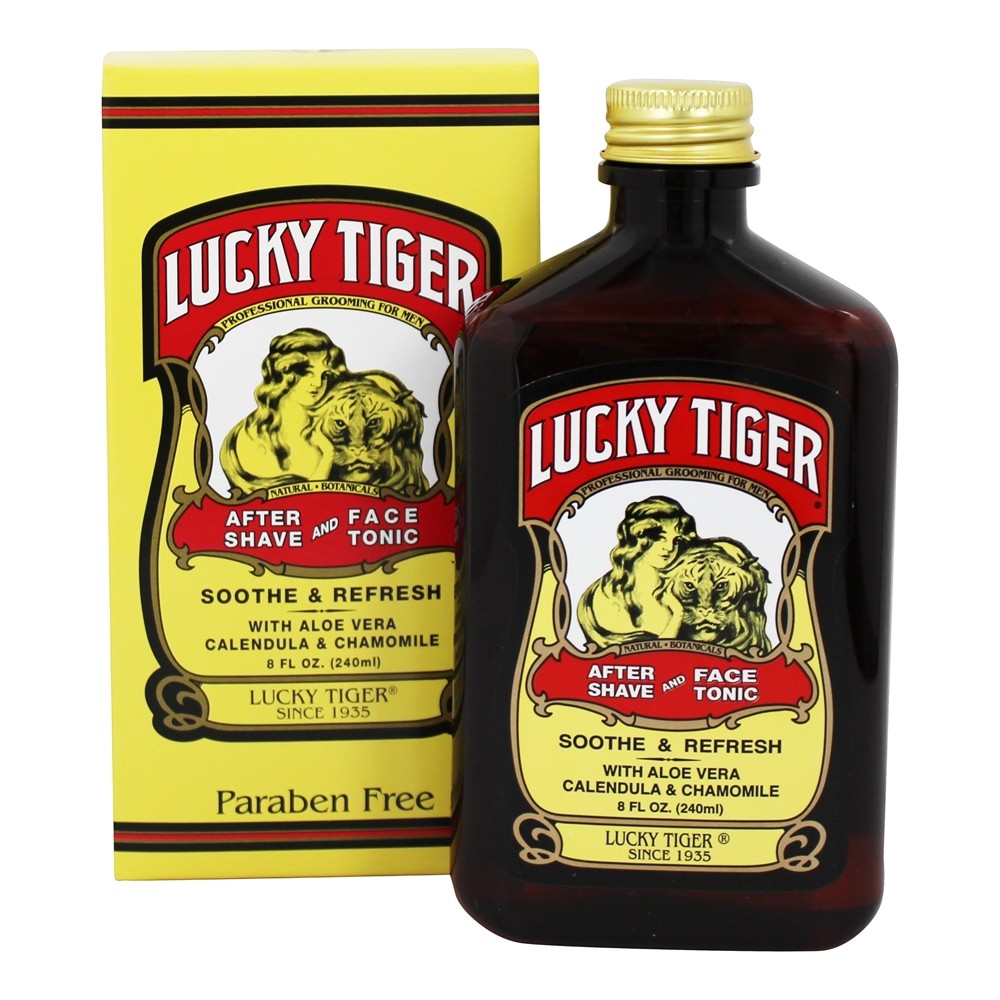 Depois que o barbear e o tônico facial acalmam e refrescam orgânicos certificados - 8 fl. oz. Lucky Tiger