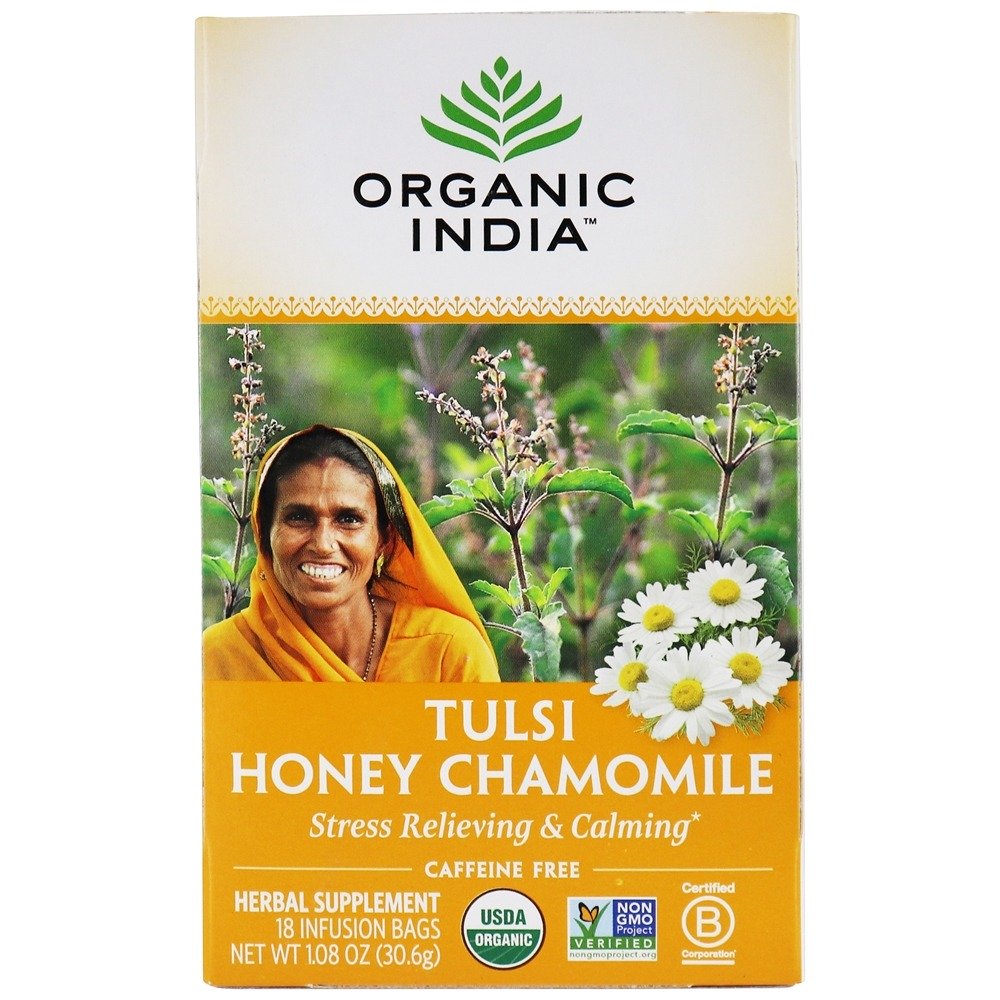 Tulsi Chá Sem cafeína Mel Camomila - 18 Saquinhos de Chá Organic India
