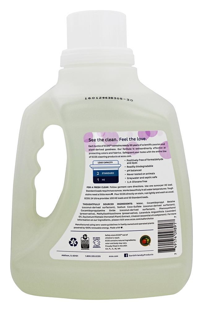 ECOS Detergente de lavanderia hipoalergênico com amaciantes de tecido embutidos 100 Carga de lavanda - 100 fl. oz. Earth Friendly - Imagem 2