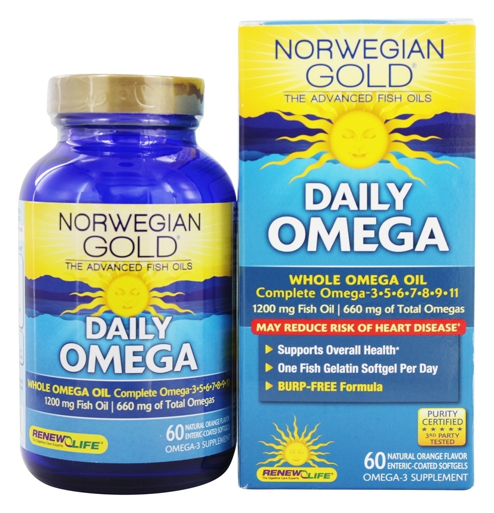 Óleo de peixe norueguês Ultimate Gold Omega 1200 mg. - 60 Softgel (s) de peixe Renew Life