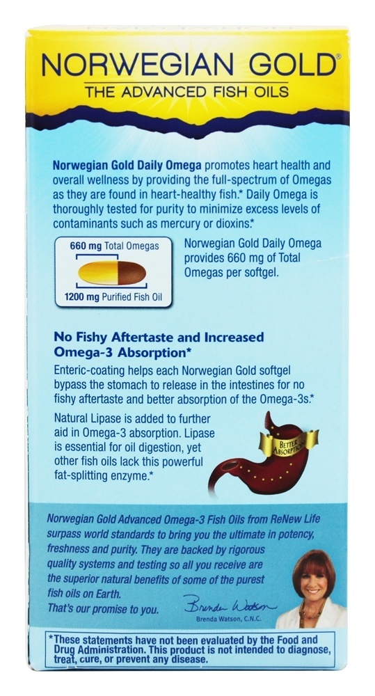 Óleo de peixe norueguês Ultimate Gold Omega 1200 mg. - 60 Softgel (s) de peixe Renew Life - Imagem 3