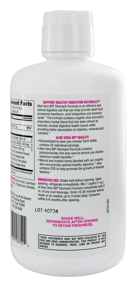 Aloe Vera 80 Fórmula Para o Estômago - 32 oz. Lily Of The Desert - Imagem 3
