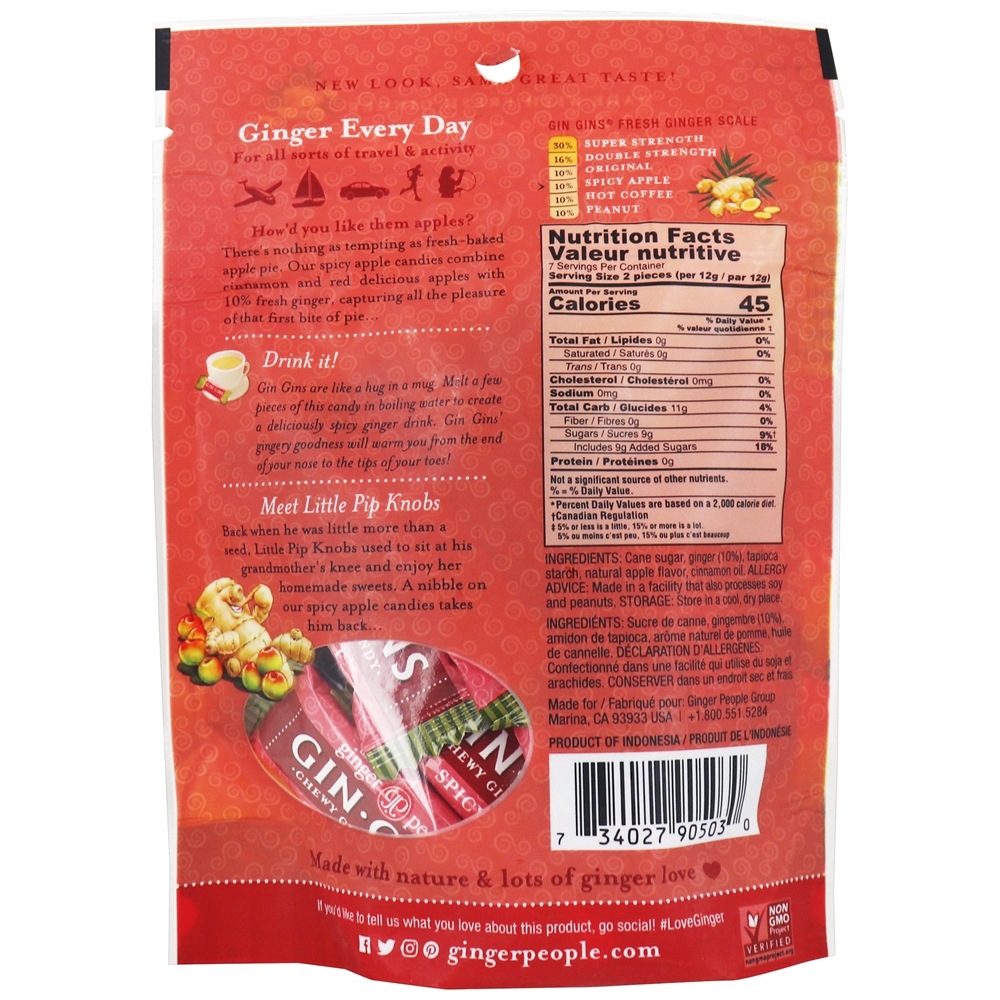 Gins Gins mastigáveis Gengibre Sabor de maçã picante - 3 oz. Ginger People - Imagem 2
