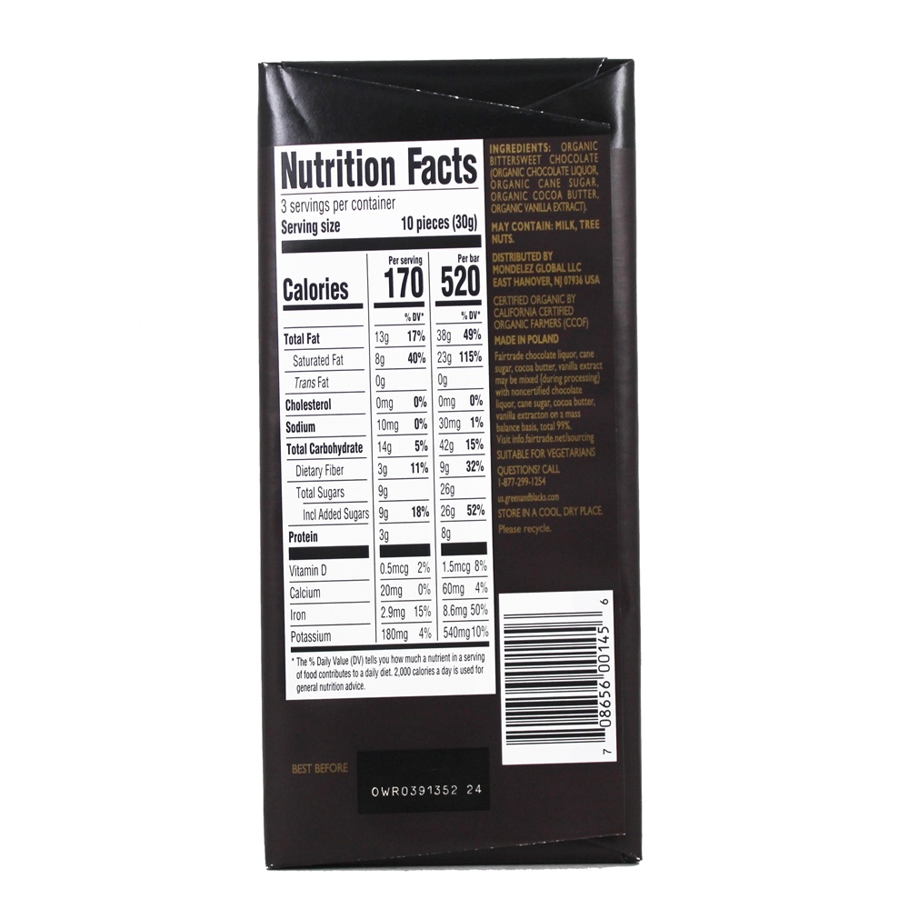 Barra de chocolate escura 70 % de cacau - 3.17 oz. Green & Black's Organic - Imagem 2