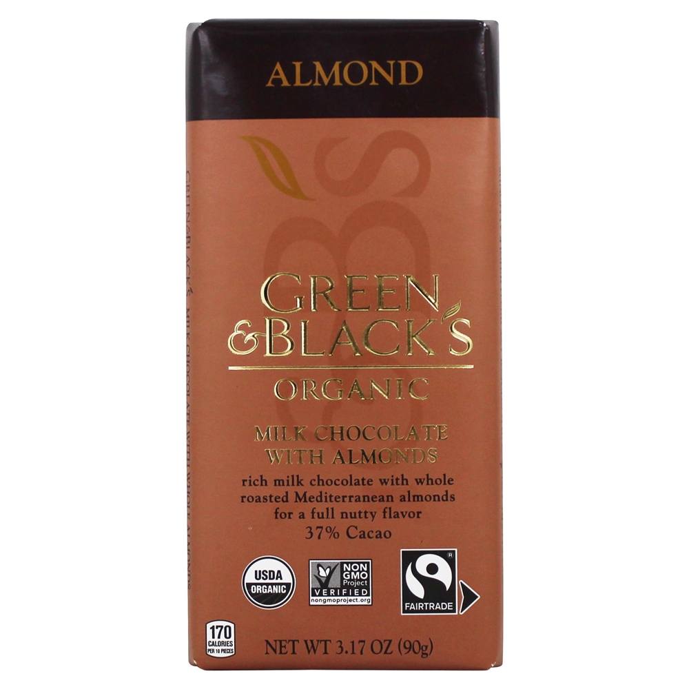 Barra de Chocolate ao Leite 37 % Cacau com Amêndoas - 3.17 oz. Green & Black's Organic