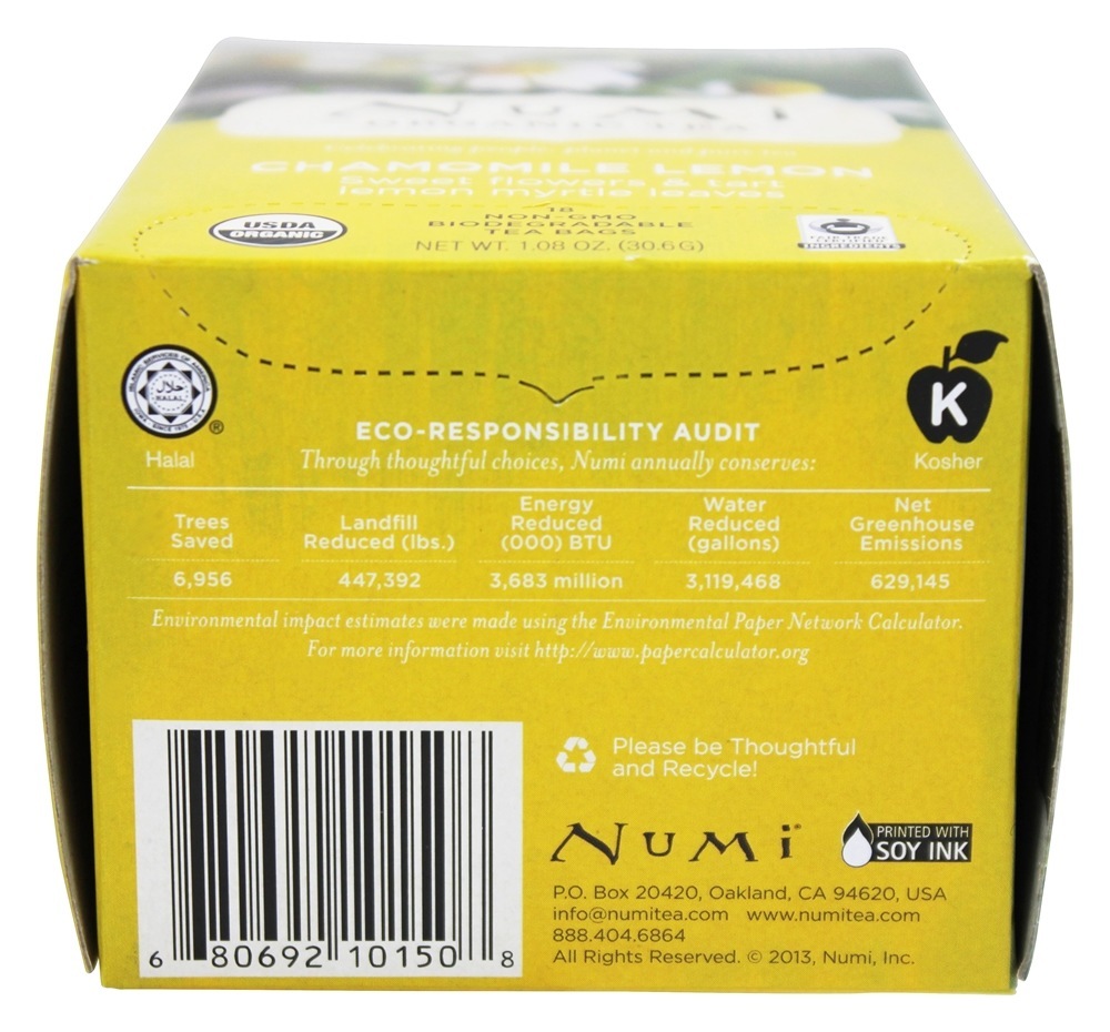 Limão de camomila de chá de ervas - 18 Saquinhos de Chá Numi Organic - Imagem 5