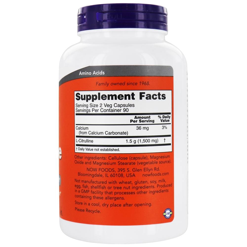 Suporte ao metabolismo de proteínas com L-citrulina 750 mg . - 180 Cápsula (s) vegetal (s) NOW Foods - Imagem 2