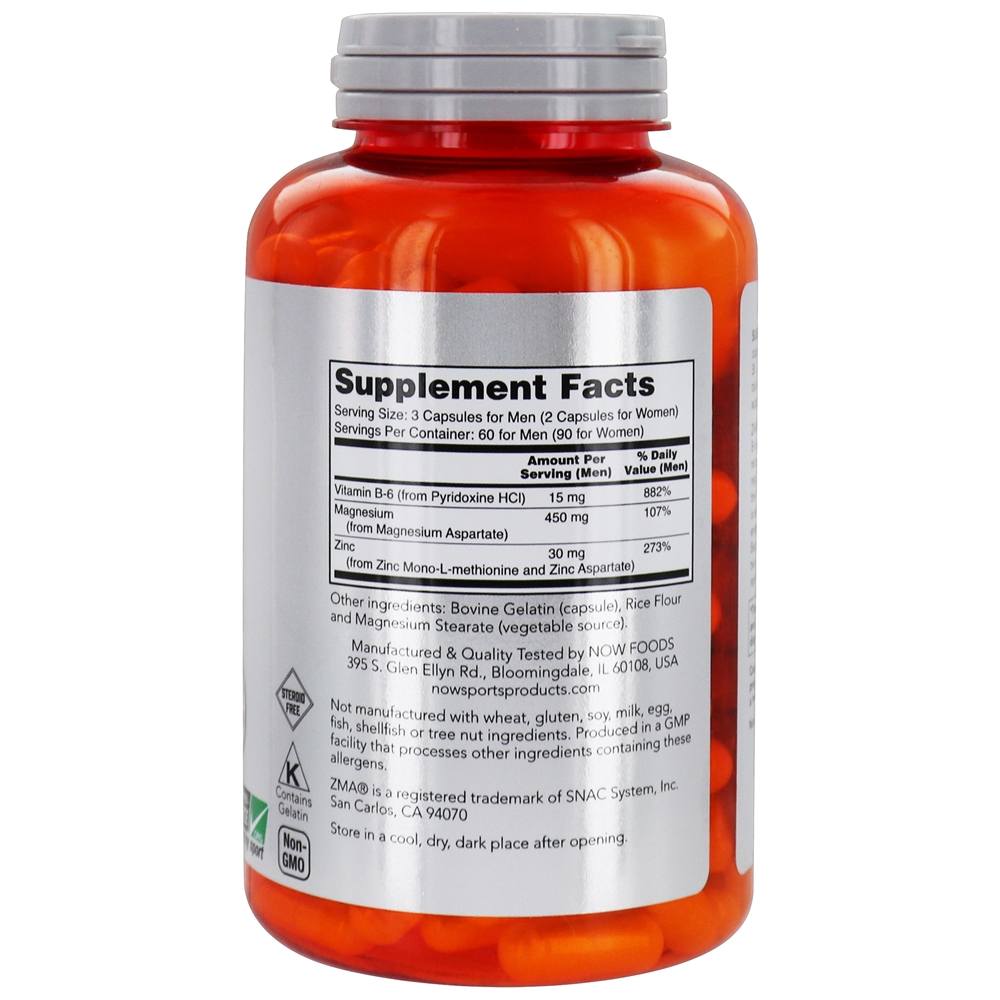 Now Sports ZMA - Cápsulas 180 NOW Foods - Imagem 2