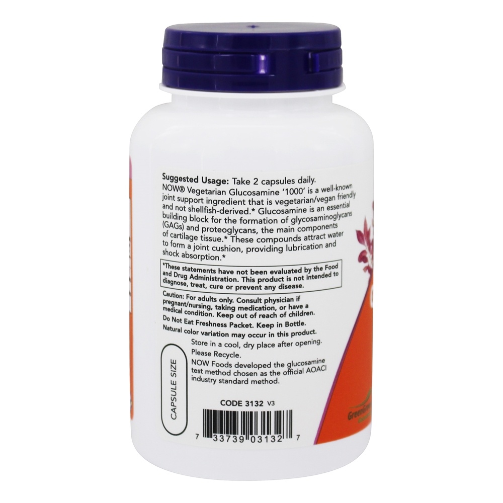 Glucosamina Vegetariana 1000 Saúde das Articulações - 90 Cápsula (s) vegetal (s) NOW Foods - Imagem 3