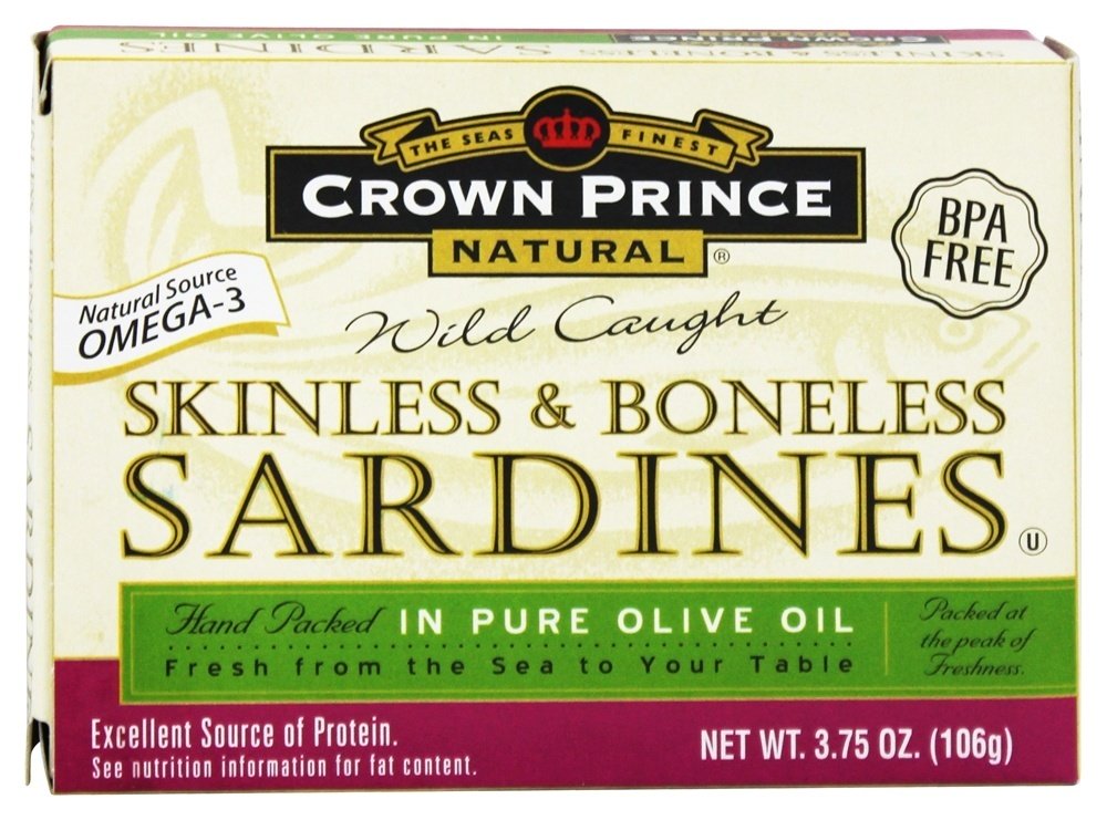 Sardinhas sem pele e sem ossos em Pure Azeite - 3.75 oz. Crown Prince Natural