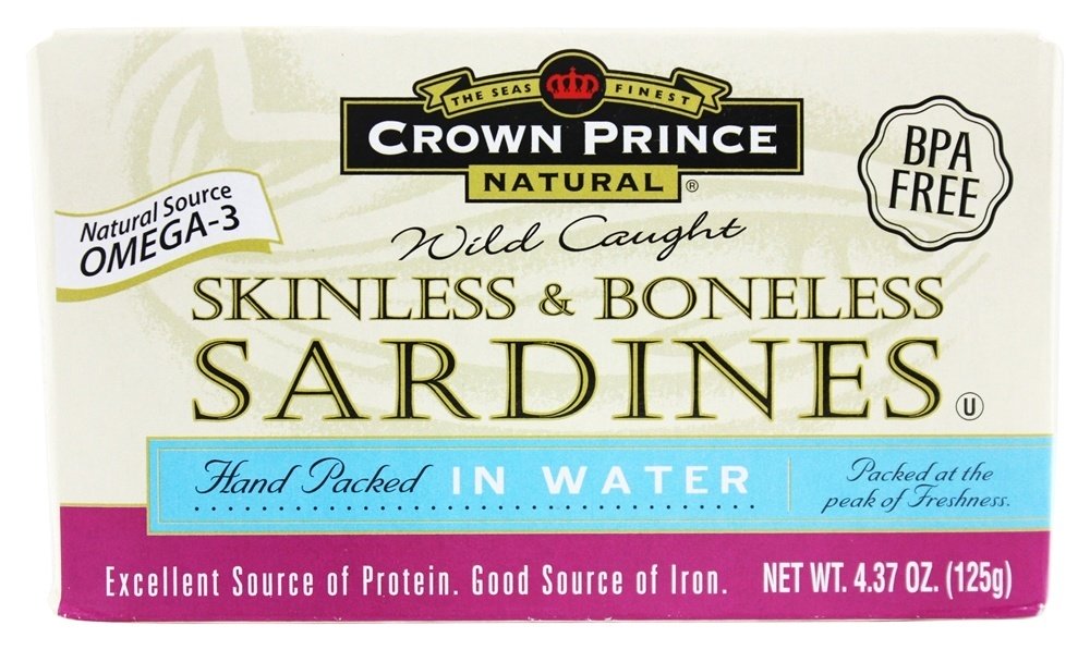 Sardinhas sem pele e sem ossos na água - 4.37 oz. Crown Prince Natural