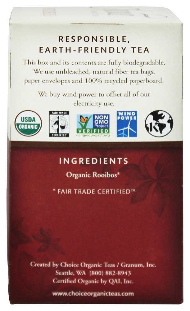 Rooibos Vermelho Arbusto Chá Cafeína Livre - 16 Saquinhos de Chá Choice Organic Teas - Imagem 2