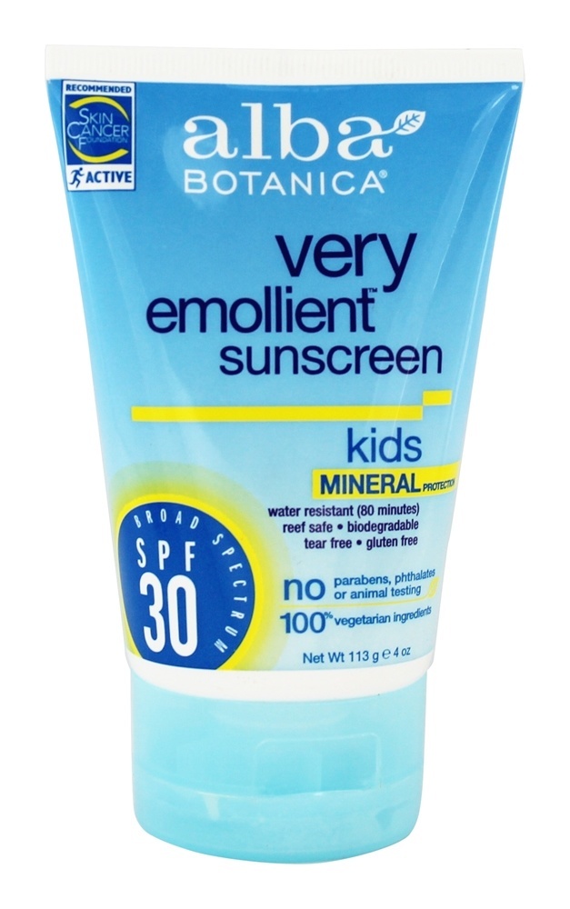 Proteção Mineral Muito Emoliente Crianças Sunblock Sem Fragrância 30 SPF - 4 fl. oz. Alba Botanica