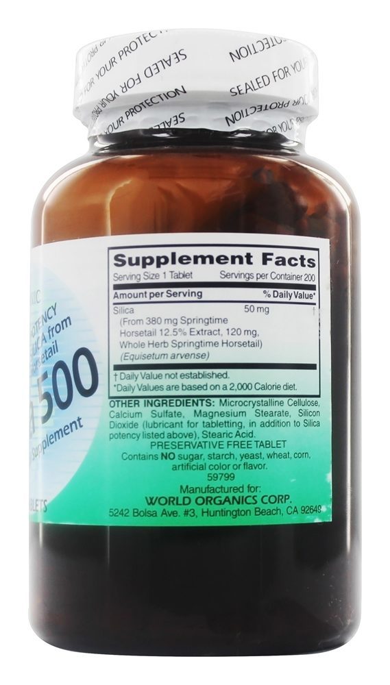 Sílica 500 - 200 Tablets World Organic - Imagem 2
