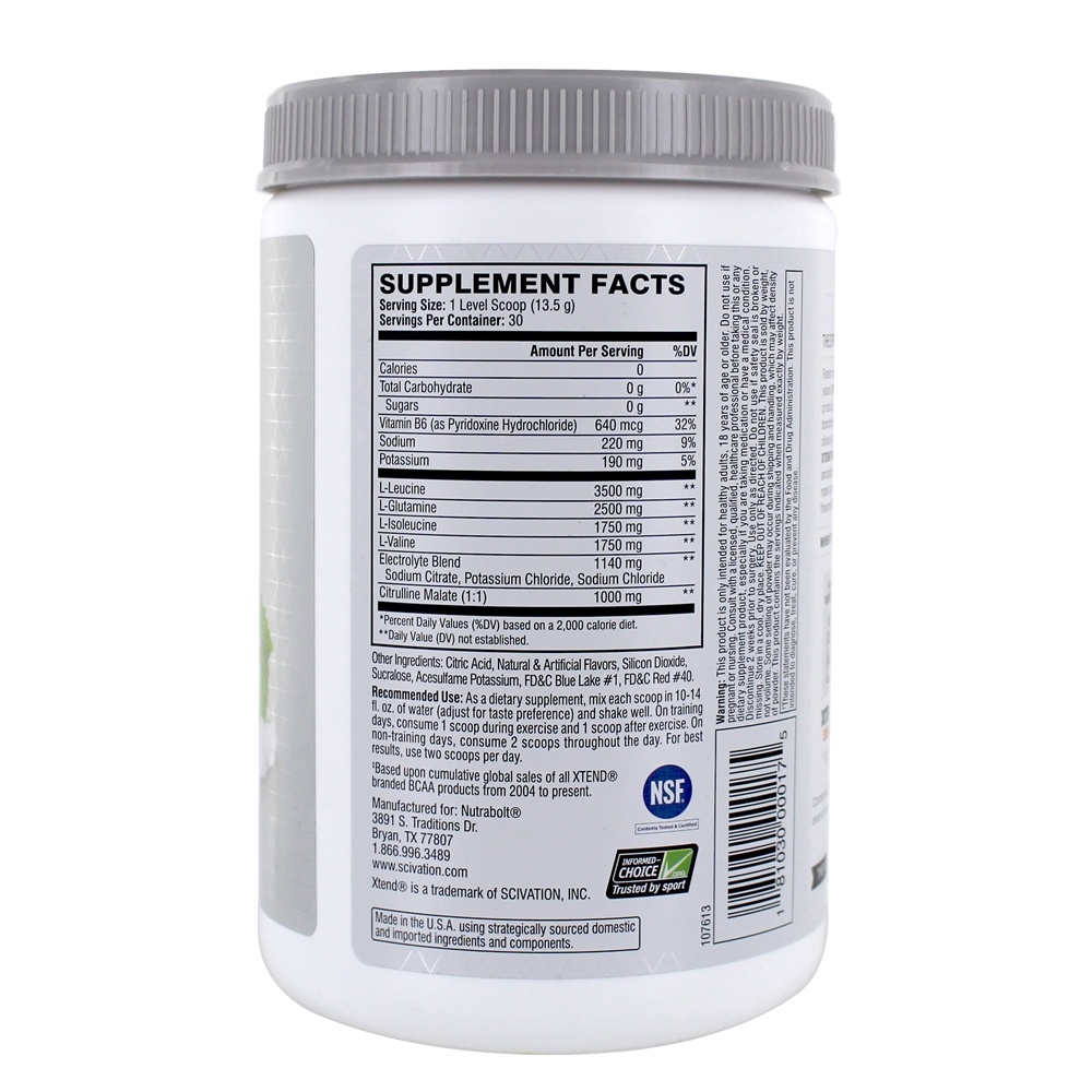 Xtend a recuperação original do músculo de BCAA + eletrólitos Powder30 servindo a uva Glacial - 14.3 oz. Scivation - Imagem 2