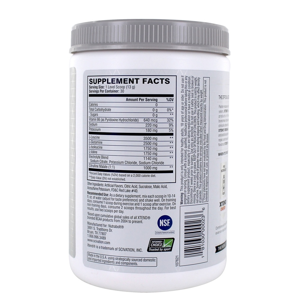 Xtend The Original BCAA Muscle Recovery + Eletrólitos em Pó 30 Porções de Melancia Explosão - 13.7 oz. Scivation - Imagem 2