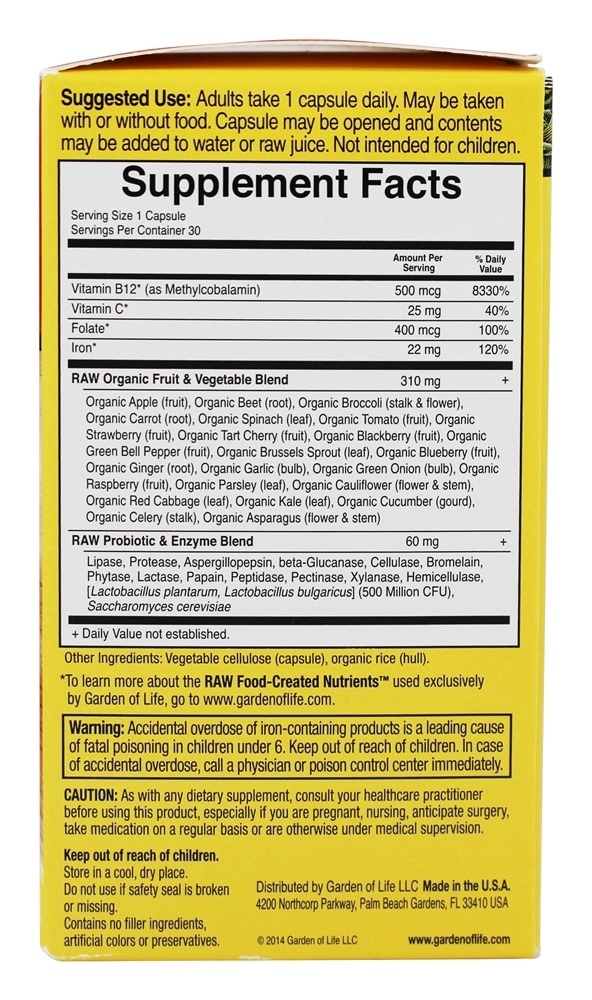 Vitamin Code Ferro Puro 22 mg. - Cápsulas vegetarianas 30 Garden of Life - Imagem 2