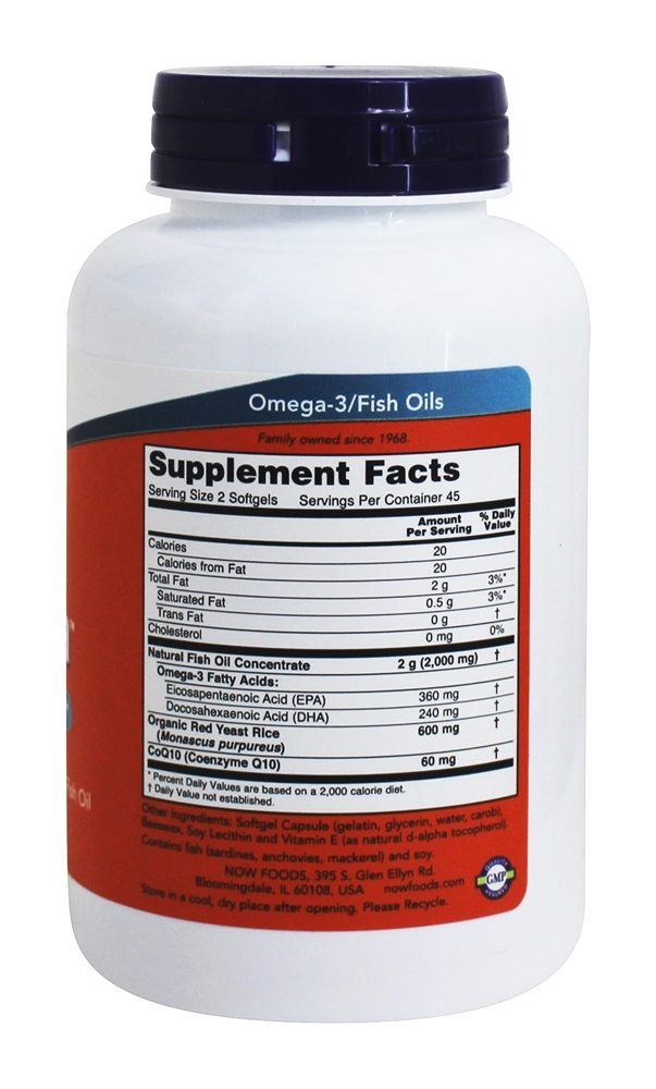 Red Omega Arroz vermelho com levedura CoQ10 - 90 Softgels NOW Foods - Imagem 2