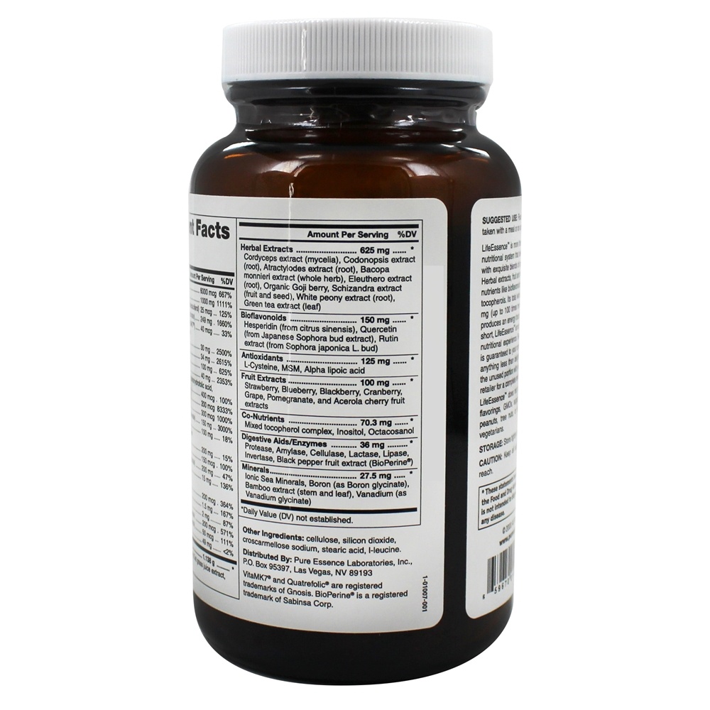 Multivitamínico e Minerais LifeEssence - 120 Tablets Pure Essence Labs - Imagem 3