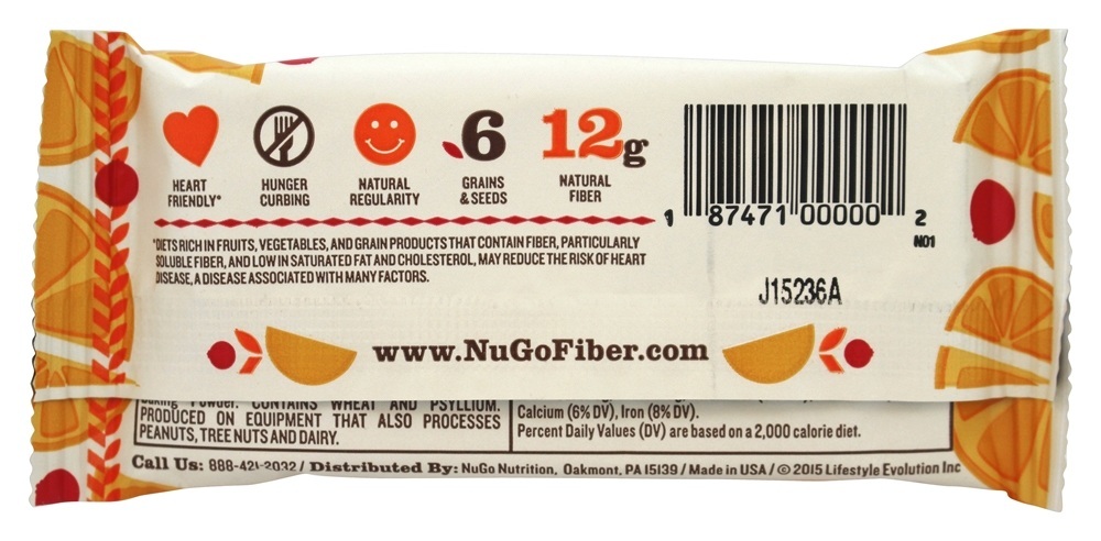 Amora de laranja de barra de fibra de água - 1.6 oz. NuGo Nutrition - Imagem 3