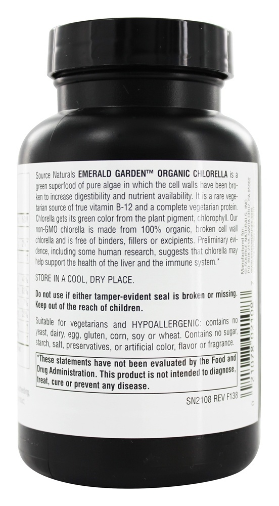 Chlorella Orgânica do Jardim Esmeralda 500 mg. - 200 Tablets Source Naturals - Imagem 3