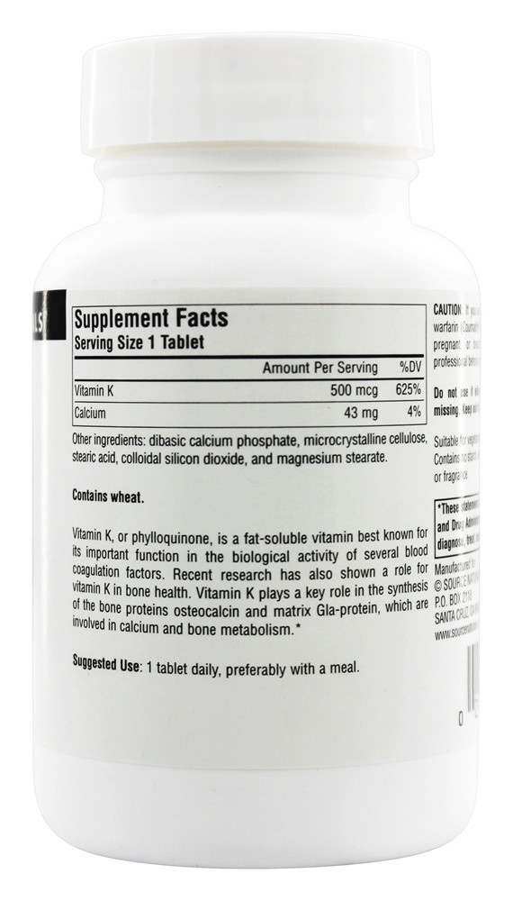 Vitamina K 500 mcg. - 200 Tablets Source Naturals - Imagem 2