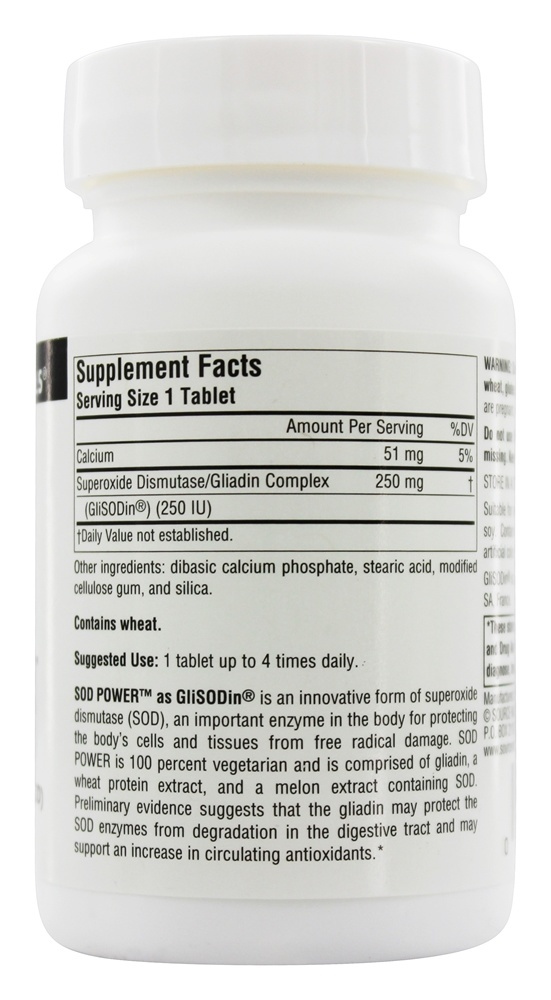 GliSODin Superóxido Dismutase (SOD) 250 mg. - 60 Tablets Source Naturals - Imagem 2