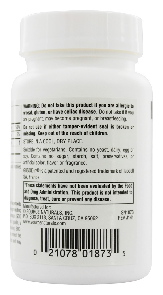 GliSODin Superóxido Dismutase (SOD) 250 mg. - 60 Tablets Source Naturals - Imagem 3