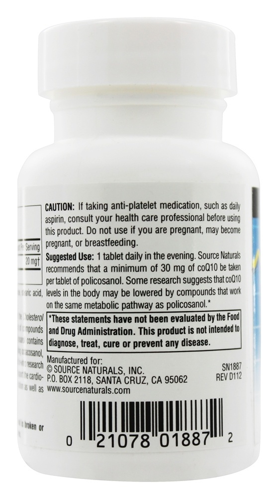 Policosanol Suporta Saúde Cardiovascular 20 mg. - 60 Tablets Source Naturals - Imagem 3